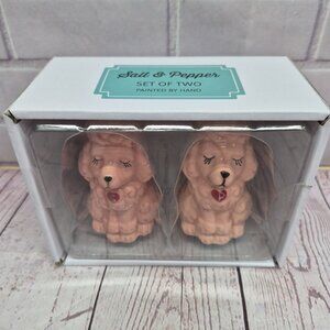 Hand Painted Pink Poodle Dog Salt and Pepper Shaker Set~ New In Box
